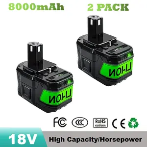 Ryobi  8000mAh 18V Replacement Batteries with LED Indicator for MAX P102-P122 Series Power Tools High Capacity Li-Ion