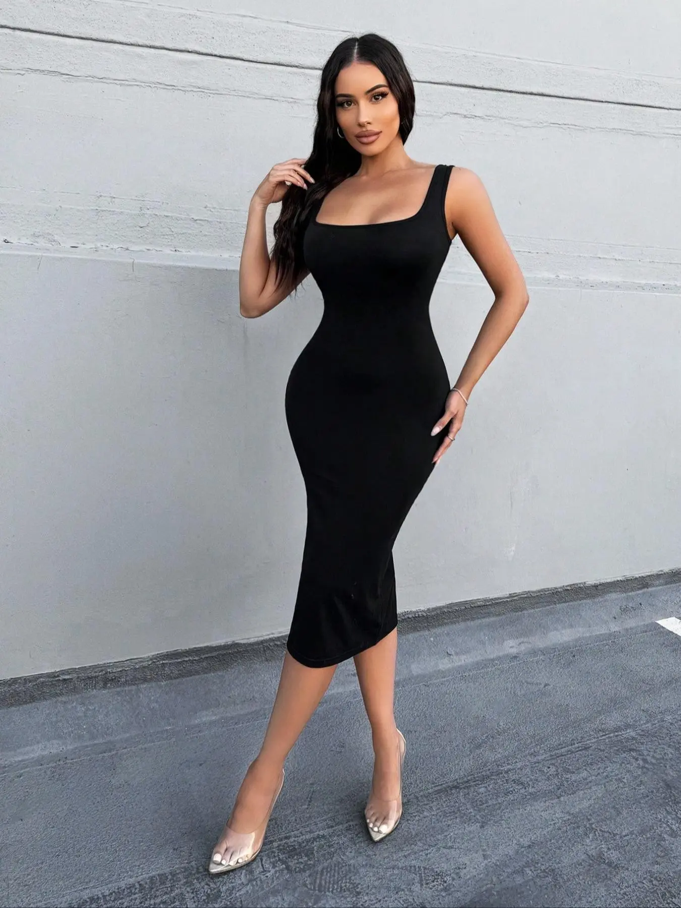 slim fit midi dress Triwan Ruffle-Trim Slim-Fit Midi-Dress in Blu Notte – Carl Meyers main image 1