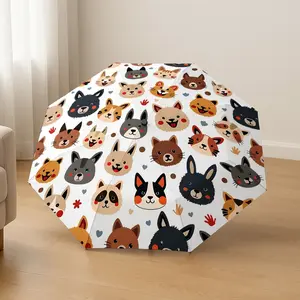 Cartoon Cat/dog Umbrella Portable Rain and Sun Dual-Use Automatic Folding UV Protection Kids Shade Umbrella for Boys Girls Gift
