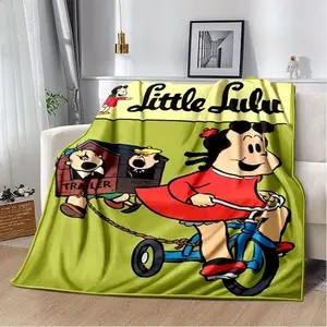 Little Lulu Cartoon Theme Print Flannel Blanket - Soft and Warm for Sofa, Bed, Office, Camping, Travel - All-Season Lightweight