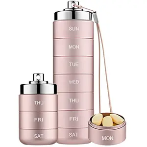 Metal Pill Organizer Weekly,Stackable Waterproof Travel Box,Pill Case Container,7 Day Daily Medicine Pink for Christmas New Year Home Use