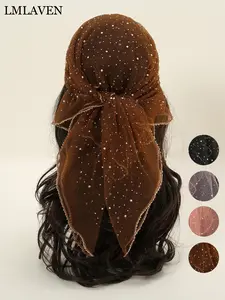 Elegant Bohemian Style Scarf Headscarf with Rhinestones, 80cm Large Shawl, Boho Style Shawl, Hand Washable, Breathable Fabric, Fashion Women's Accessory