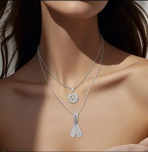 2 Count initial Letter  Set with Zirconia Stones Golden/Silver Bubble  for Women Iced Out  For Men Anniversary Gift Letter Alphabet  Zircon Stone pendant  initial zirconia stone Deals For You Days Gold Plated Initial  Set Necklace layering  necklaces