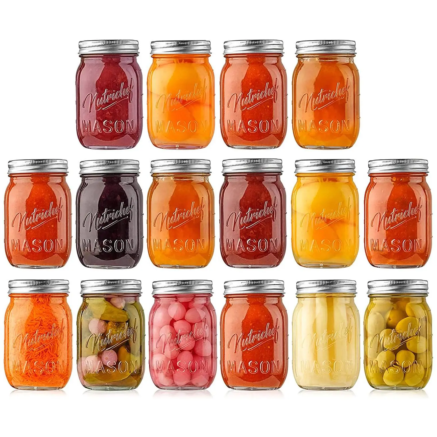 Nutrichef 16 Pcs. Glass Mason Jars w/ Lids and Bands Nutrichef 16 Pcs. Glass Mason Jars w/ Lids and Bands