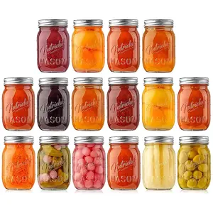 Nutrichef 16 Pcs. Glass Mason Jars w/ Lids and Bands