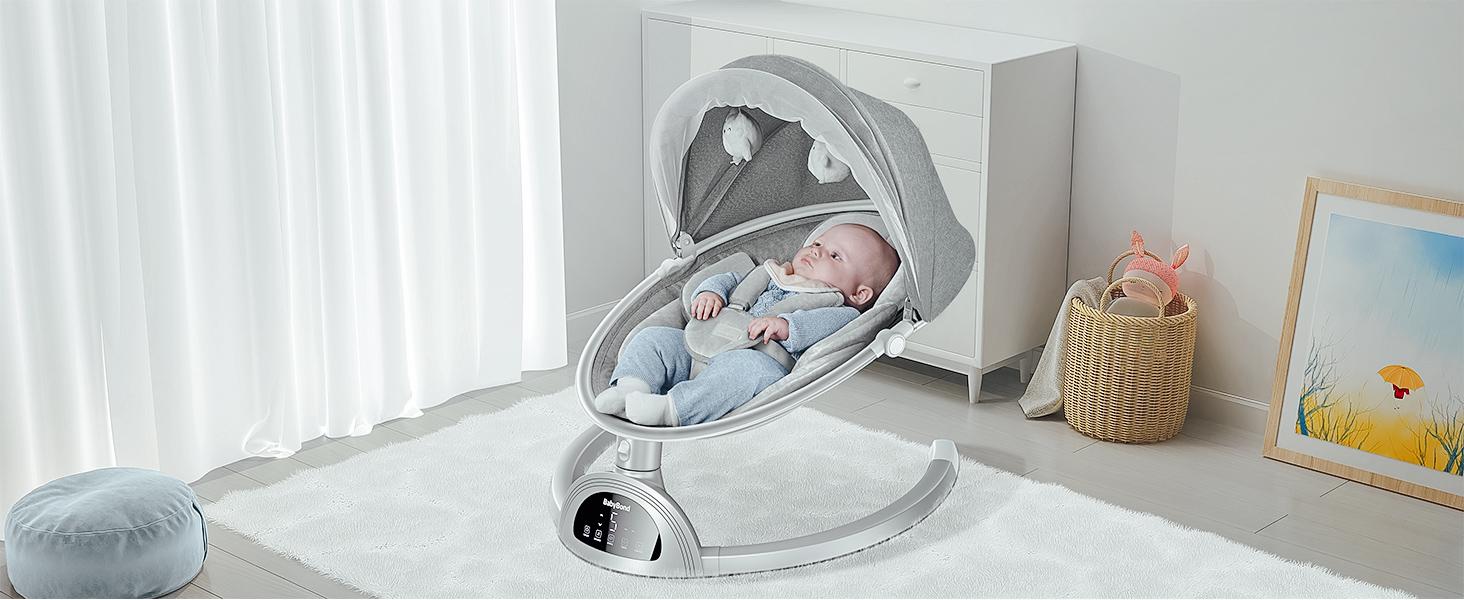 BabyBond Bluetooth Baby Swing for Boys & Girls, Remote Control , 5-Point Harness, 5 Sway Speeds & 10 Lullabies, Portable Swing for Infants, Indoor/Outdoor Use - Grey Baby Rocker for Toddler, Ideal Christmas Gifts for Babies