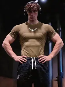 Men's Sporty Short Sleeve T-Shirt, Breathable Stretch Quick-Dry Print Top, Ideal for Gym, Running, Outdoor Activities, Daily Wear