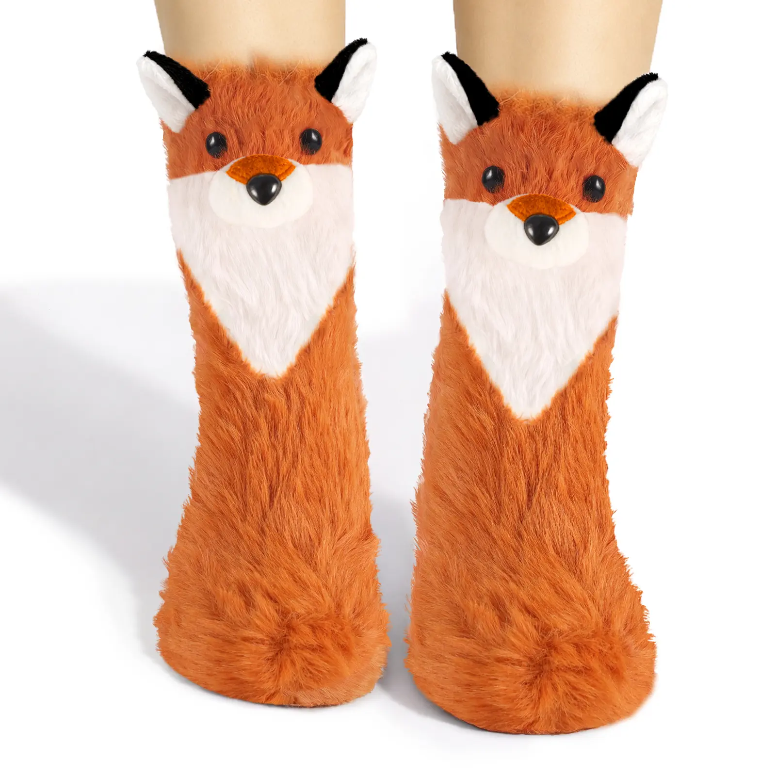 SuniSooci Women's 3D Fox Print Animal Theme Ankle-Length Socks, Comfortable Plush Nylon Fabric Socks, Fits Teen Girls, Cozy Warm Fuzzy Hand-Washable Cute Gift (Birthday, Christmas Stocking Stuffers)
