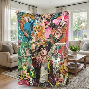 Anime J-jOJOS Bizarre Adventure Blanket Flannel Fleece Japanese Animation Manga Character Throw Bed Sofa Decor Otaku Boys Girls Birthday Gift Soft Warm Cozy Bedroom Living Room