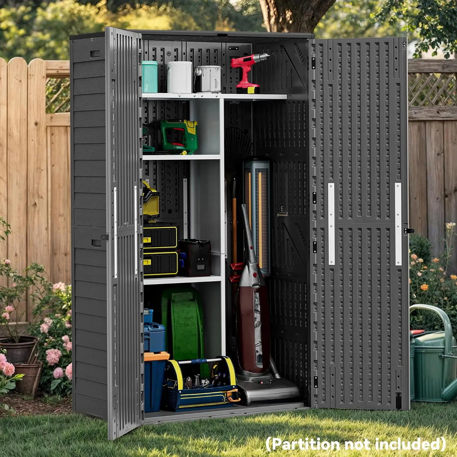 Yitahome 60 Cuft Vertical Outdoor Storage Shed(w/o Shelf), Large Waterproof Storage Cabinet for Garden Shed, Tall Outdoor Storage Shed for Garage, Pool Storage, Resin, Lockable