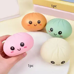 1pc New Stress Relief Colorful Smile Face Simulation Steamer Large Baozi, Cute Expression Quick Rebound Food Play Baozi, Unisex Unboxing Toy