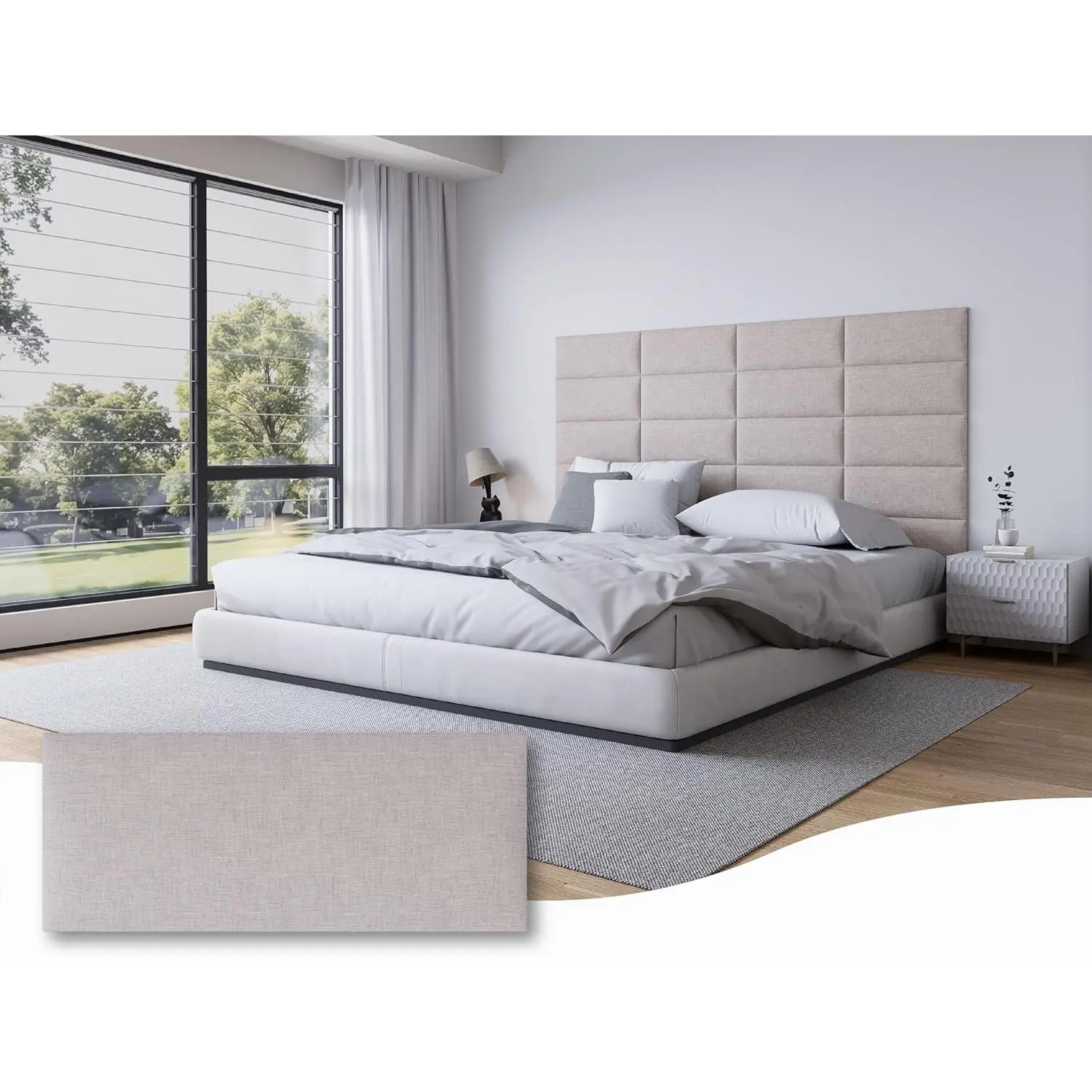 Peel and Stick Upholstered Wall Mounted Headboard  Size, 9 Panels Tufted Fabric Headboard,Wall Mounted Headboards, Interior Wall Panels for Bedroom, 10"x24" Beige
