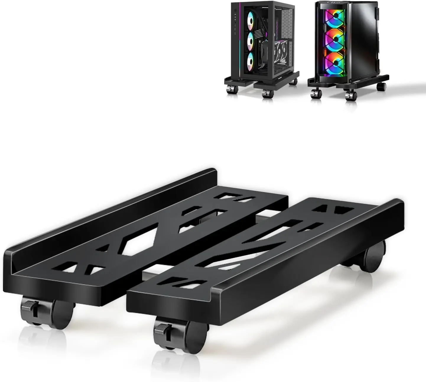 PC Stand, Mobile CPU Stand for Floor, Adjustable CPU Rolling Stand, Under Desk Computer Tower Stand, Computer Mobile Cart Holder with Locking Caster Wheels PC Tower Stand for Home and Office - Black