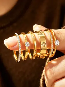 5pcs Women's Stackable Fashion Zircon Ring Set, Elegant Layered Design, Perfect for Stylish, Unique Look with Different Combinations