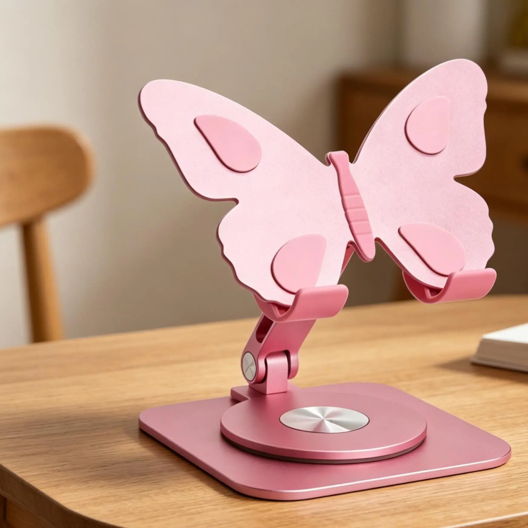 Cute Butterfly Aluminum Alloy Cellphone Stand - 360° Rotating Mobile Mount, Height & Angle Adjustable Folding Desktop Dock, Anti-Slip Protection Cradle for Smartphones & Tablets (Home, Office Use) Home Decor Accessory