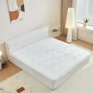 Full/Queen/King Size Bed Frame Boneless Bed with 15 inch Mattresses and Cool Fabric, All in One Japanese Floor Bed with No Slat, No Assembly Required for Living Room, Apartment, Bedroom or Dormitory, White Gray