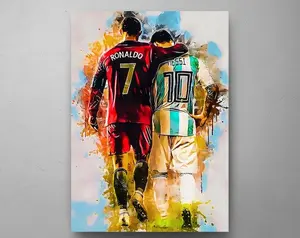 Messi and Ronaldo Watercolor Poster, Soccer Legends Wall Art Print, Ronaldo 7 Messi 10 Respect , Football Fan Room Decor Gift