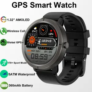 New Smartwatch with Integrated GPS, 1.32 Inch Amoled Screen, Wireless Calling, Multiple Sports Modes, 5atm Water Resistant, Unisex Sport Watch