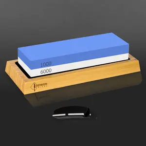 1000 / 6000 Grit Japanese Whetstone Kit with Angle Guide and Bamboo Case - Premium Dual-Sided Knife Sharpening Stone (Sharpening + Honing)