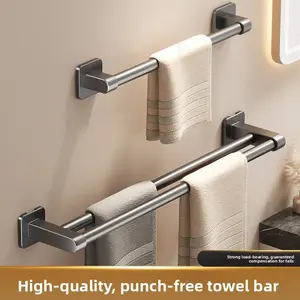 Space aluminum towel rack, multi-functional bathroom slippers hanging rack, non-drilling wall-mounted bath towel bar