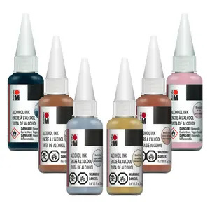 Marabu Metallic Alcohol Ink for Epoxy Resin, Tumblers, Alcohol Ink Paper - 6 Color Set - Large 0.68 Ounce Inks