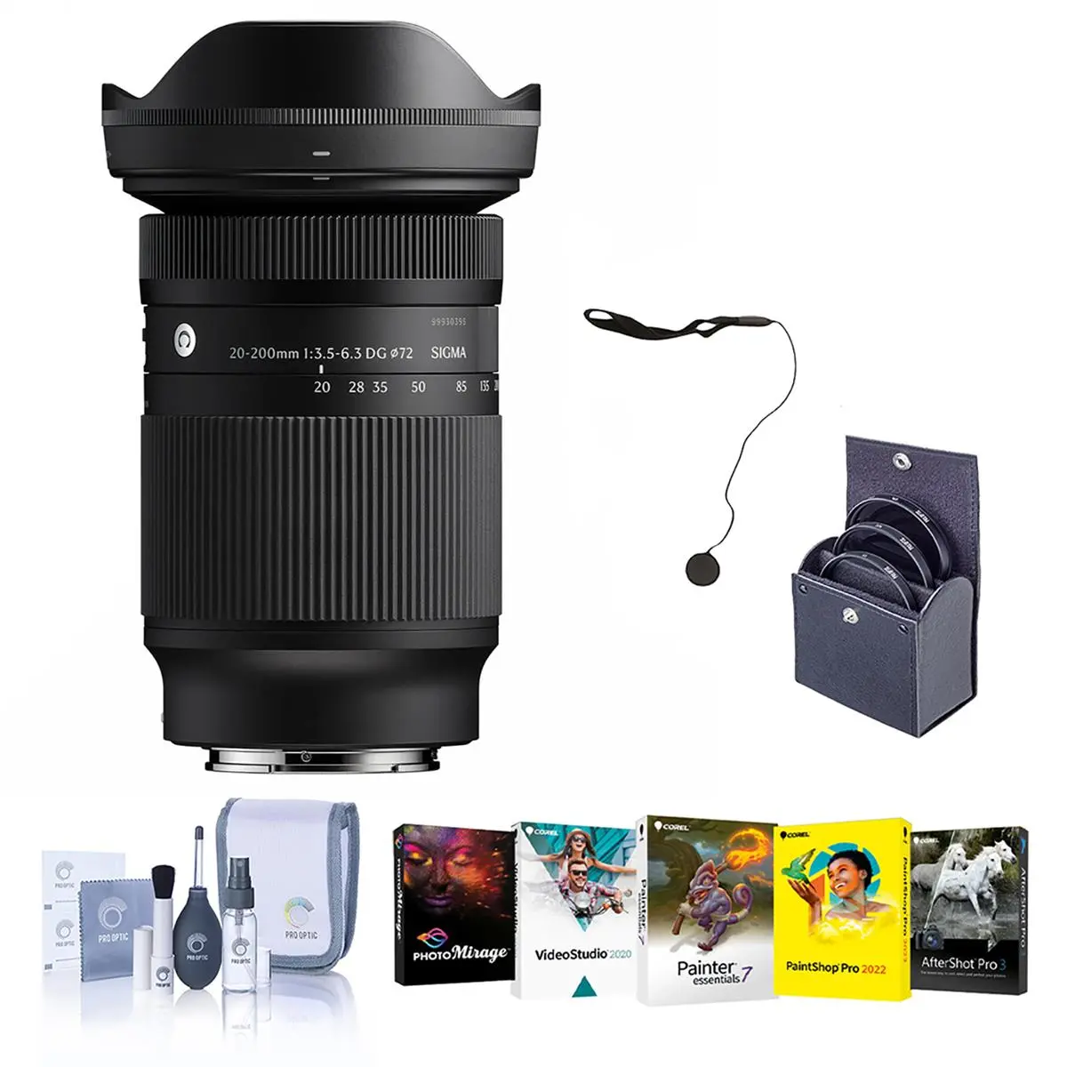 Sigma 20-200mm f/3.5-6.3 DG Contemporary Lens for Sony E, Bundle with 72mm Filter Kit, PC Software Kit, Cap Keeper and Cleaning Kit