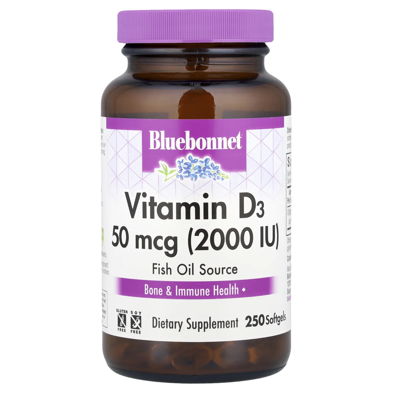 Bluebonnet Nutrition Vitamin D3, 50 mcg (2,000 IU), 250 Softgels