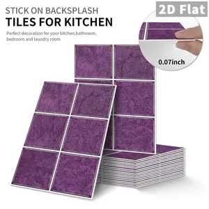 12/24PCS GST/ART Vintage Purple Large Square Grid PE Crystal Tile Stickers Gift Box Waterproof Oil-Proof Peel and Stick Backsplash for Kitchen Bathroom