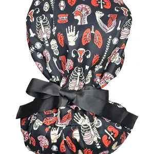 Satin Lined Ponytail Scrub Cap- Anatomy