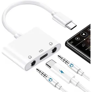 USB C to 3.5mm Audio Adapter, 3-in-1 Aux to USB C Headphone Splitter with PD Fast Charging, 3.5mm to USB C Headphone Jack Adapter Compatible with iPhone 15/16, iPad Pro, Galaxy S24/S23, and More