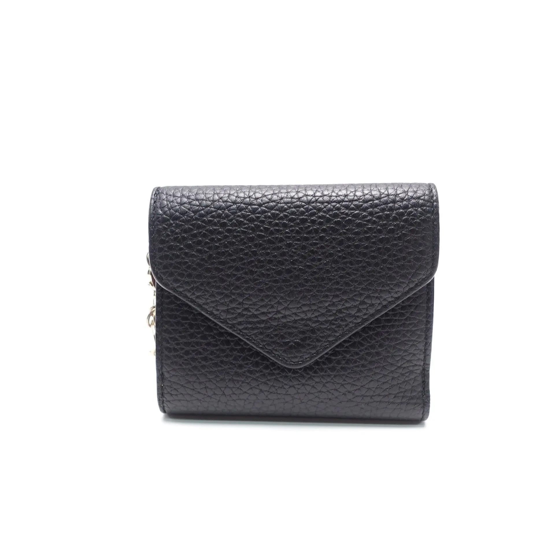 Pre-owned Dior pebbled leather Small Leather Goods Black Compact Wallet T10437865