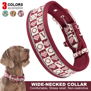 Wide Reflective Dog Collar, Vintage Fashion Pet Collar, Soft Comfortable Breathable, Adjustable Medium Large Dogs Collar