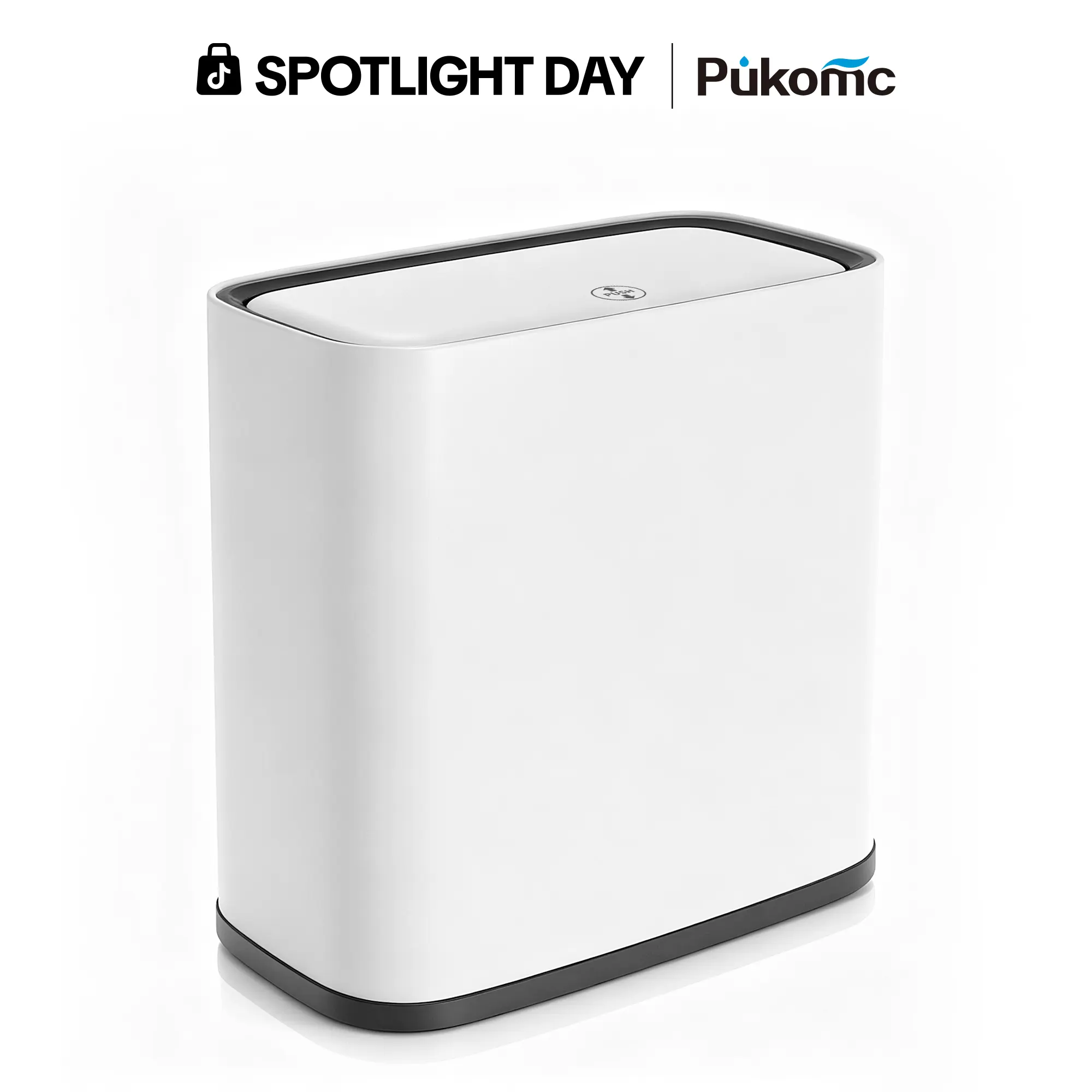 Pukomc 10L Narrow Width Slim Bin - Press-Top Garbage Can for Kitchen/Bath with Cover, Hidden Bag Holder, Hidden Wheels, ABS/PP Body, Minimalist Modern Home Care Waste Container