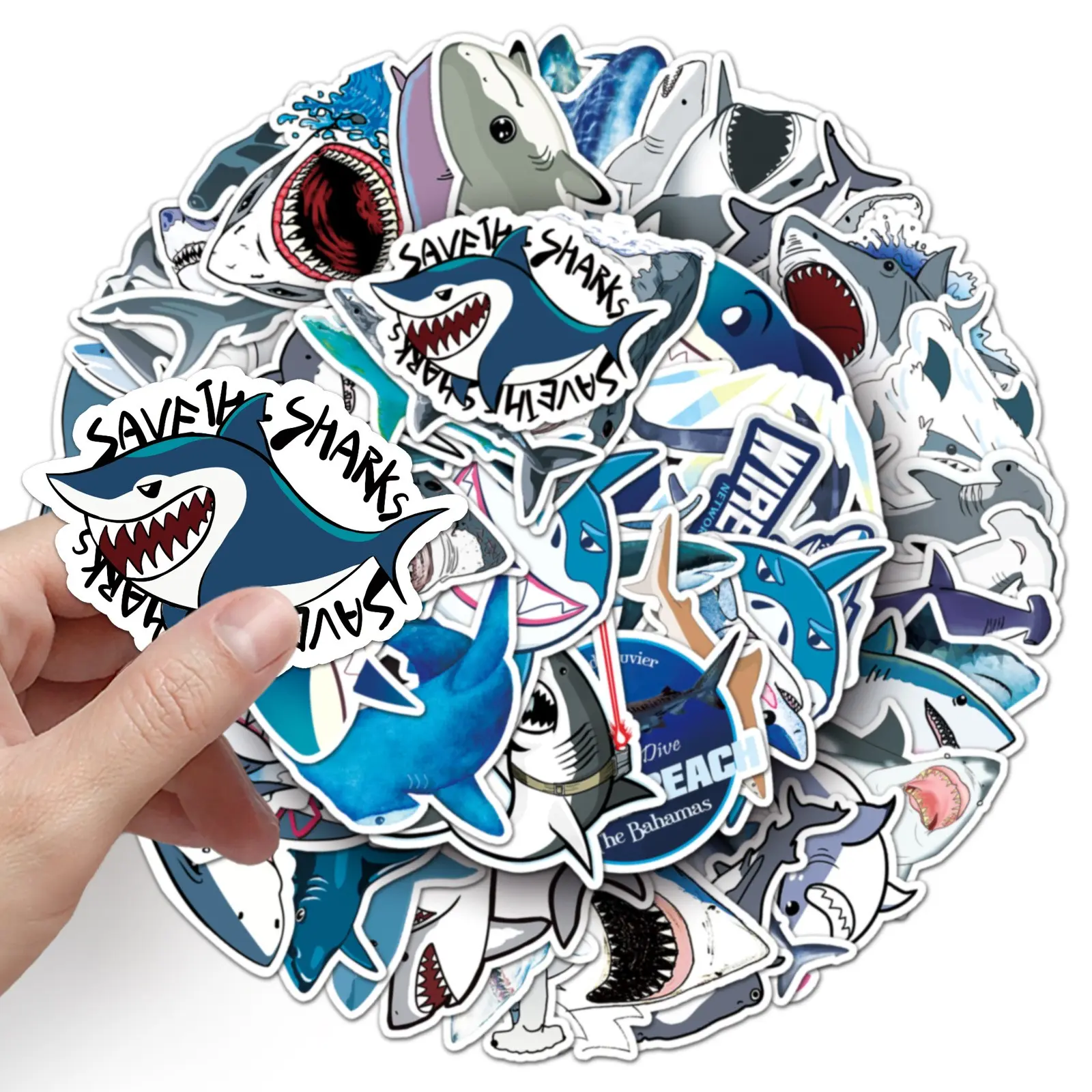 50Pcs Shark Graffiti Cartoon Decorative Stickers, Creative PVC Waterproof Decals for Skateboards, Water Bottles, Luggage, Ocean Life Decorations