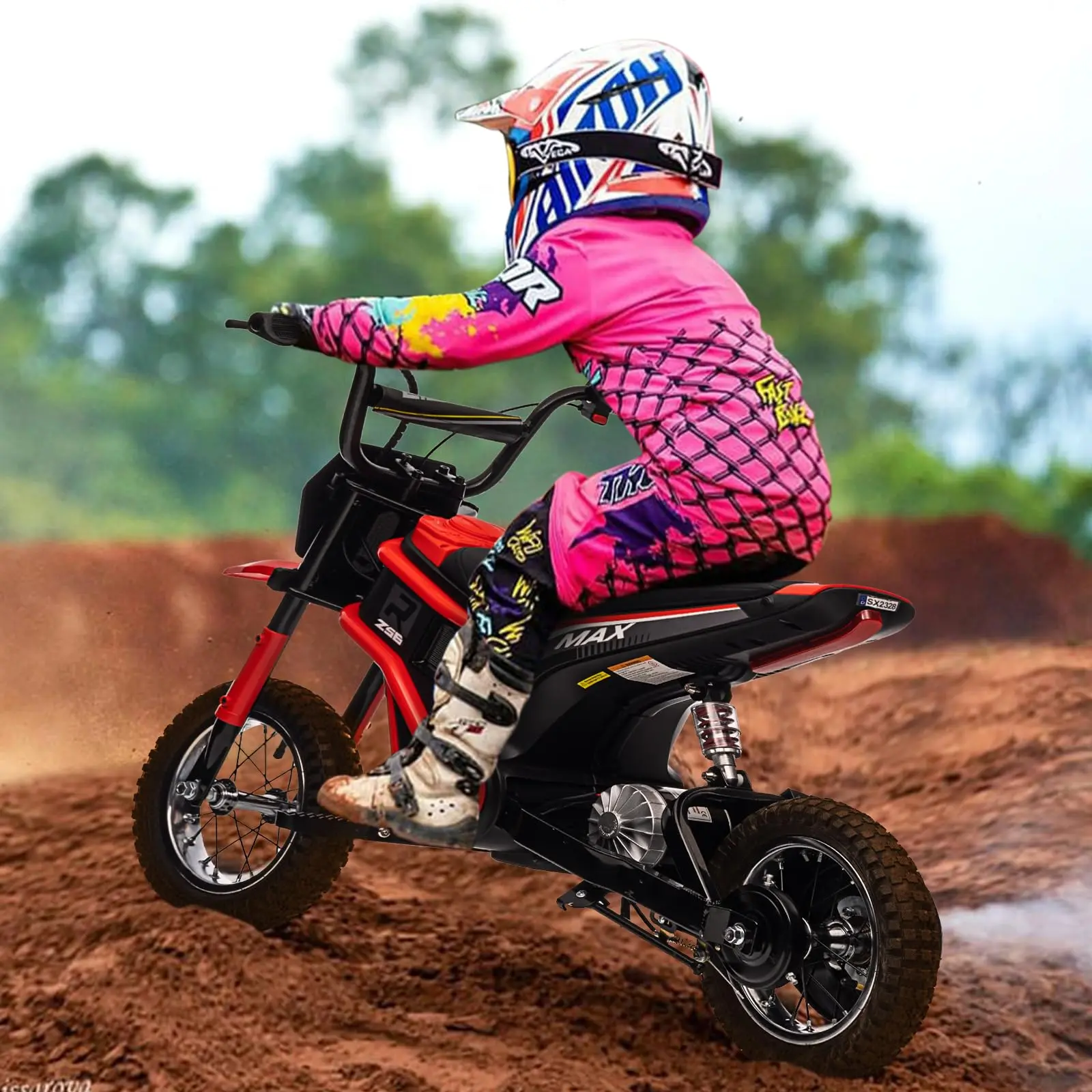 Garvee Kids 24V 350W Electric Dirt Bike with 3-Speed Modes, 14.29MPH Max Speed, ASTM-Certified Safe Motorcycle Featuring Shockproof Suspension, Ideal Gift for Young Riders
