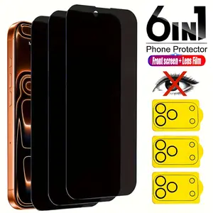 6-In-1 Privacy Screen Protector + Camera Lens Protection Compatible iPhone 17/16/15/14/13/12/11/16e/pro Max/air/plus/mini, 9h Hardness