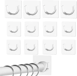 12 Pack Heavy Duty Shower Rod Holders No Drilling, Adhesive Curtain Rod Brackets for Wall, Tension Rod Holder Supports 30 lbs, Waterproof for Tile Marble, Home Rental RV (Rod Not Included)