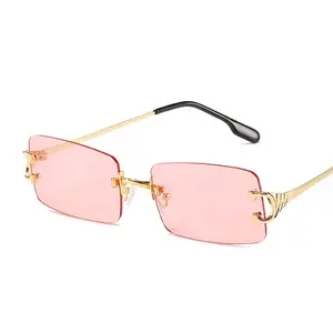 Narrow Sunglasses Men Rimless Summer 2025 Red Blue Black Rectangular Sun Glasses for Women Small Face Hot Selling