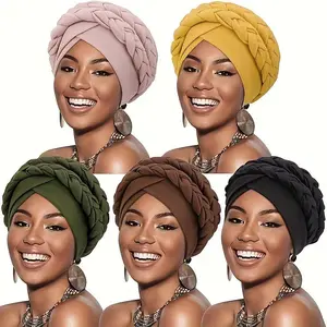 3PCS Pre-Tied Beanie Headscarves for African Women, Turban Caps with Double Twisted Braids, Ideal for Women Undergoing Chemotherapy Or Cancer