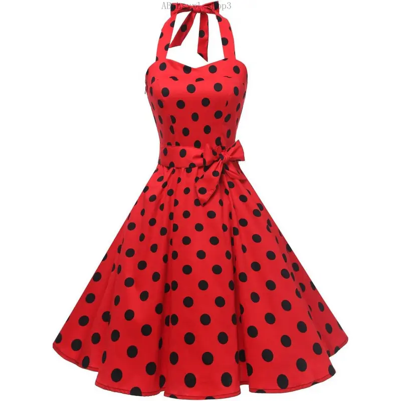 Women'sVintage Polka Audrey Dress 1950s Halter Retro Cocktail DressABahsyxl shop3