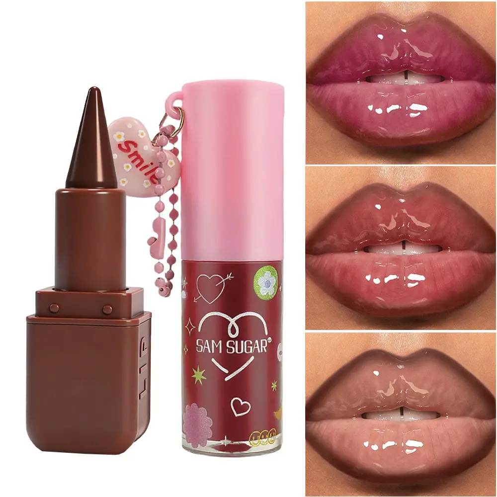 Sam Sugar Lip Liner and Lip Gloss Duo Set, Makeup, Easy Definition, Smooth Application, Moisturizing Effect, Hydrating, Long-Lasting Vibrant Color, Glossy