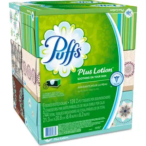 United Stationers Supply B2686268 2-Ply White Puffs Plus Lotion Facial Tissue - 124 Sheets per Box, 6 Boxes per Pack & 4 Packs per Case