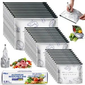 30PCS Reusable Aluminum Foil Sealable Storage Bags, 2026 Upgraded Reusable Aluminum Foil Freezer Bags with Label and Upgraded Zipper for Meat and Seafood, 1Boxes 30Pcs Total  | Aluminum Foil (boxed)