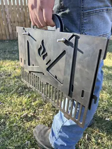 Steel Metal Portable Grill that Folds Up/Unpainted and Unseasoned/Raw Steel