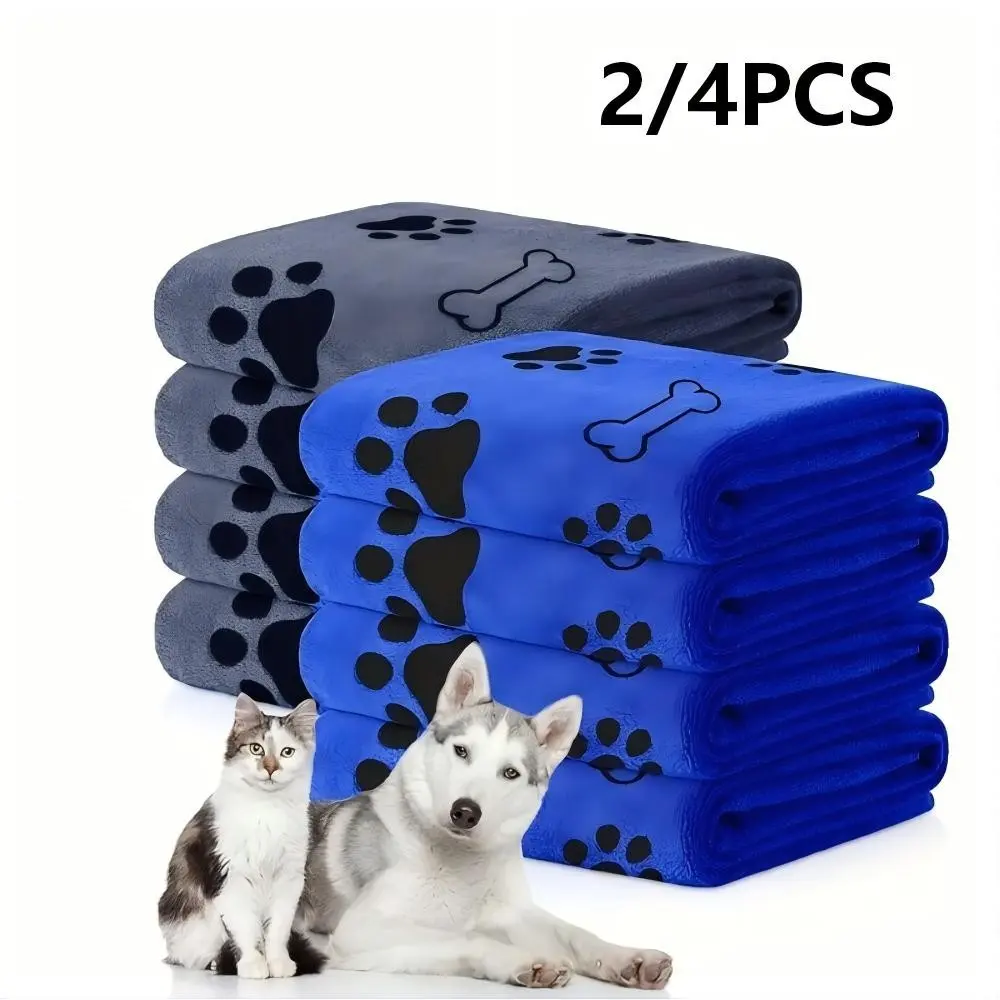 2/4pcs Pet Bath Towels Supplies, Animal Print Design Paws, Quick-Dry Soft Absorbent Clean No Shedding, Suitable for Cats Dogs and Other Pets