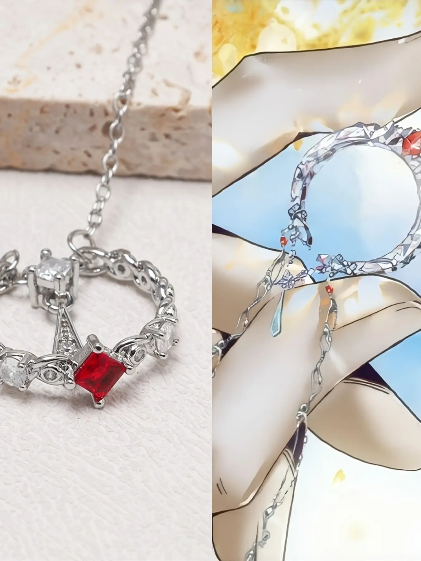 Heavenly Officials Grant Blessings  Anime Character Vintage-Style Fashion Pendant Necklace | Elegant Rhinestone Necklace, Alloy & Rhinestone Accents, Detachable Ring, Ideal for Daily Wear, Parties, and Cosplay - Perfect Gift for Family and Friends