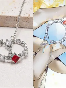 Heavenly Officials Grant Blessings  Anime Character Vintage-Style Pendant Necklace | Alloy & Rhinestone Accents, Detachable Ring, Ideal for Daily Wear, Parties, and Cosplay - Perfect Gift for Family and Friends