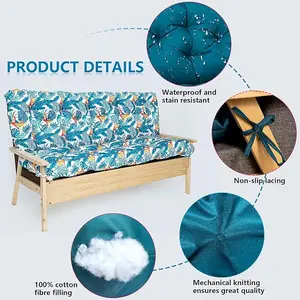 LC&QS Porch Swing Cushions, Waterproof Porch Swing Cushions 2-3 Seater Bench Swing Cushions，Outdoor Bench Cushion with Backrest and Ties,for Outdoor Furniture.（Blue Leaves，60 x 40 x 4 inches）