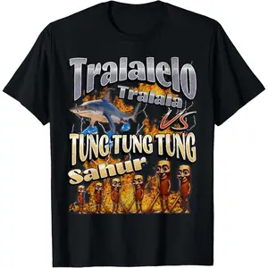 Tralalelo VS Tung Sahur Funny Italian Brainrot Meme Graphic T-Shirt