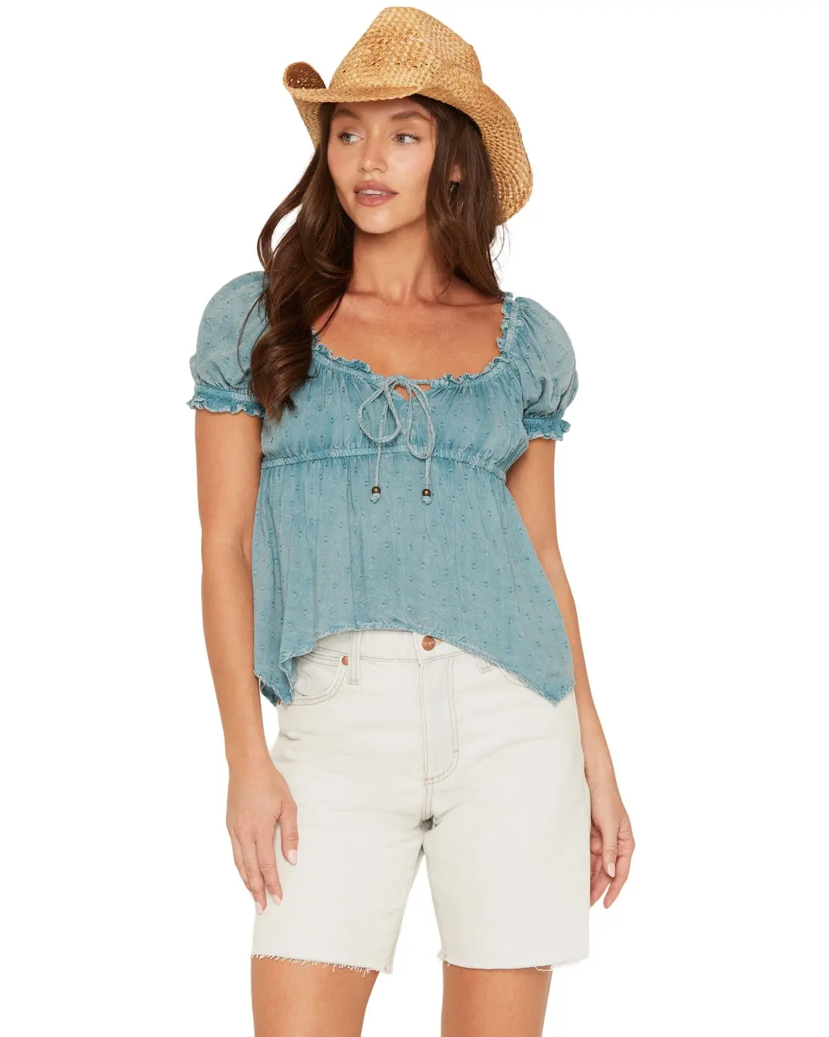 Angie Women's Women'S Gathered Self Tie Short Sleeve Top - C2616-Asis